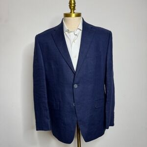 Ralph Lauren Linen Blazer Jacket Mens 42S Navy Blue Paisley Lined Sport Coat